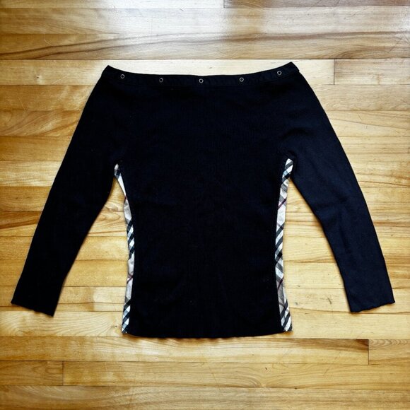 Burberry London Off-the-Shoulder Knit Sweater with Signature Check Trim - Size 1 - Picture 12 of 12